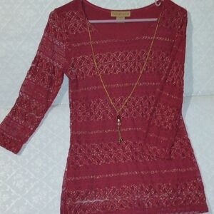 Notations Red Fitted 3/4 Sleeve Blouse